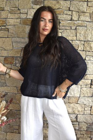 Conrad Grunge Loose Cotton Knit Navy